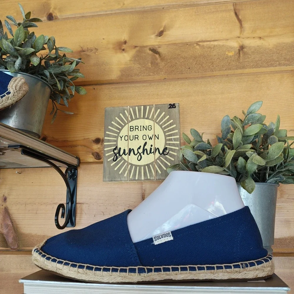 Soludos Dali Blue Espadrilles Slip On Shoes Canvas Loafer Flats Jute Boho Sz 8.5